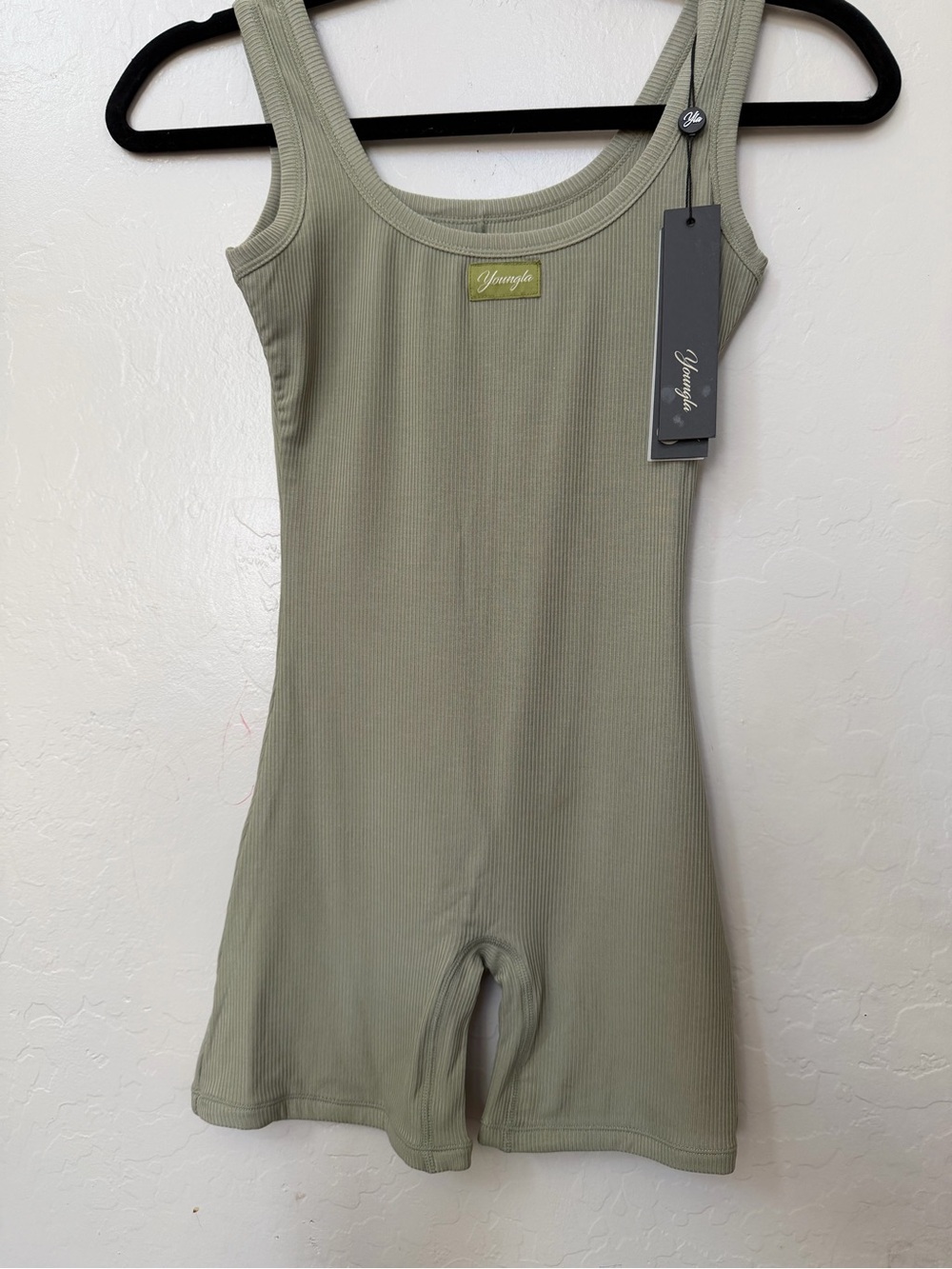 NWT Youngla Olive Ribbed Tank Romper